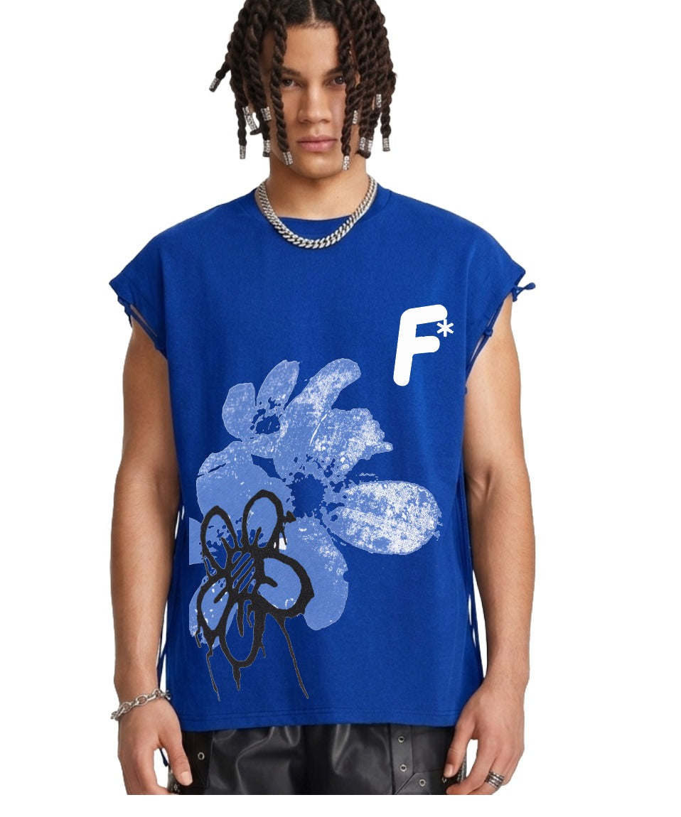 Navy Blue Printed Vest T-Shirt