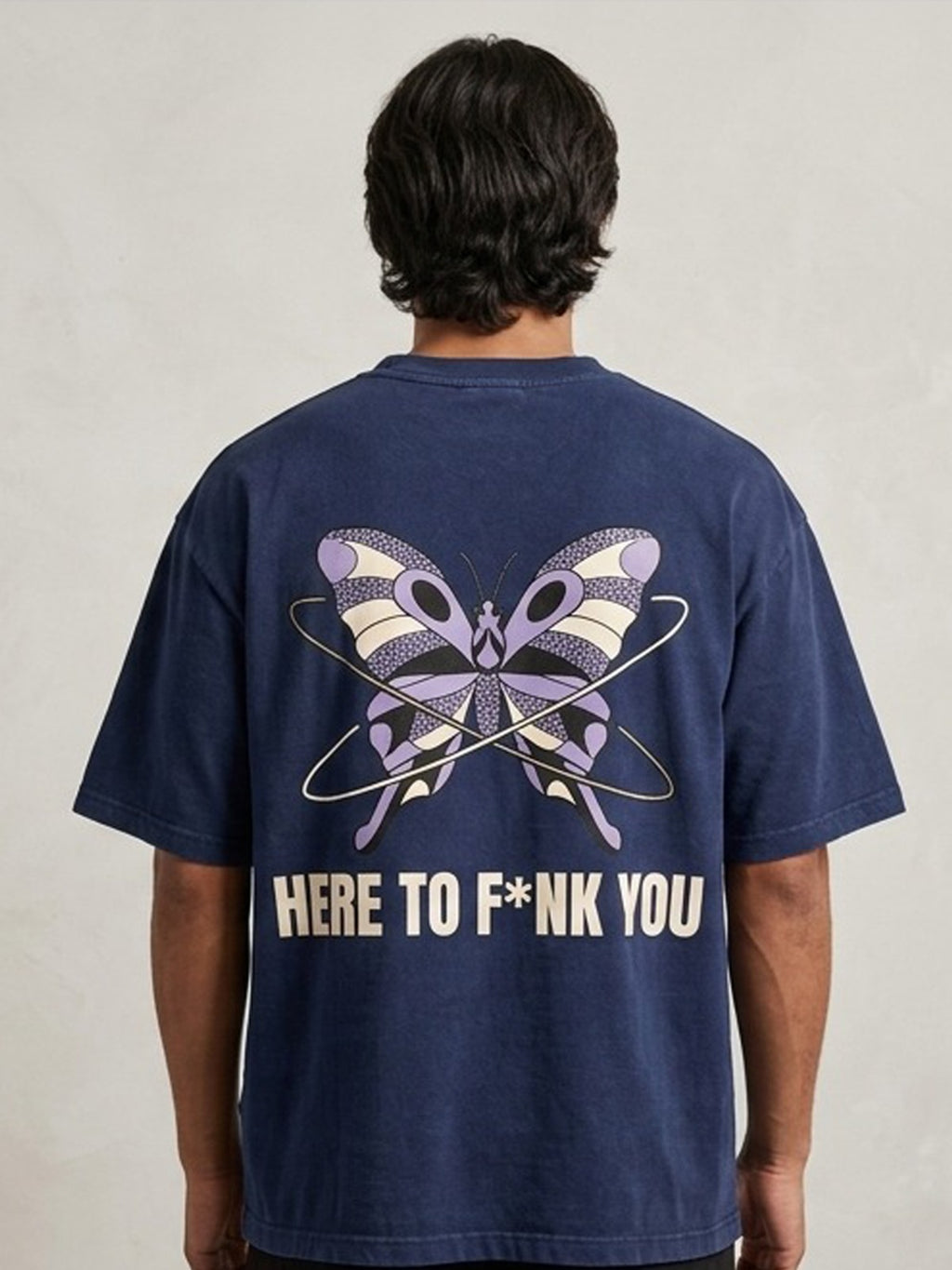 Blue Printed Oversized T-Shirt