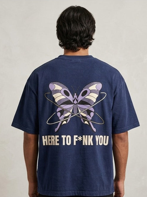 Blue Printed Oversized T-Shirt