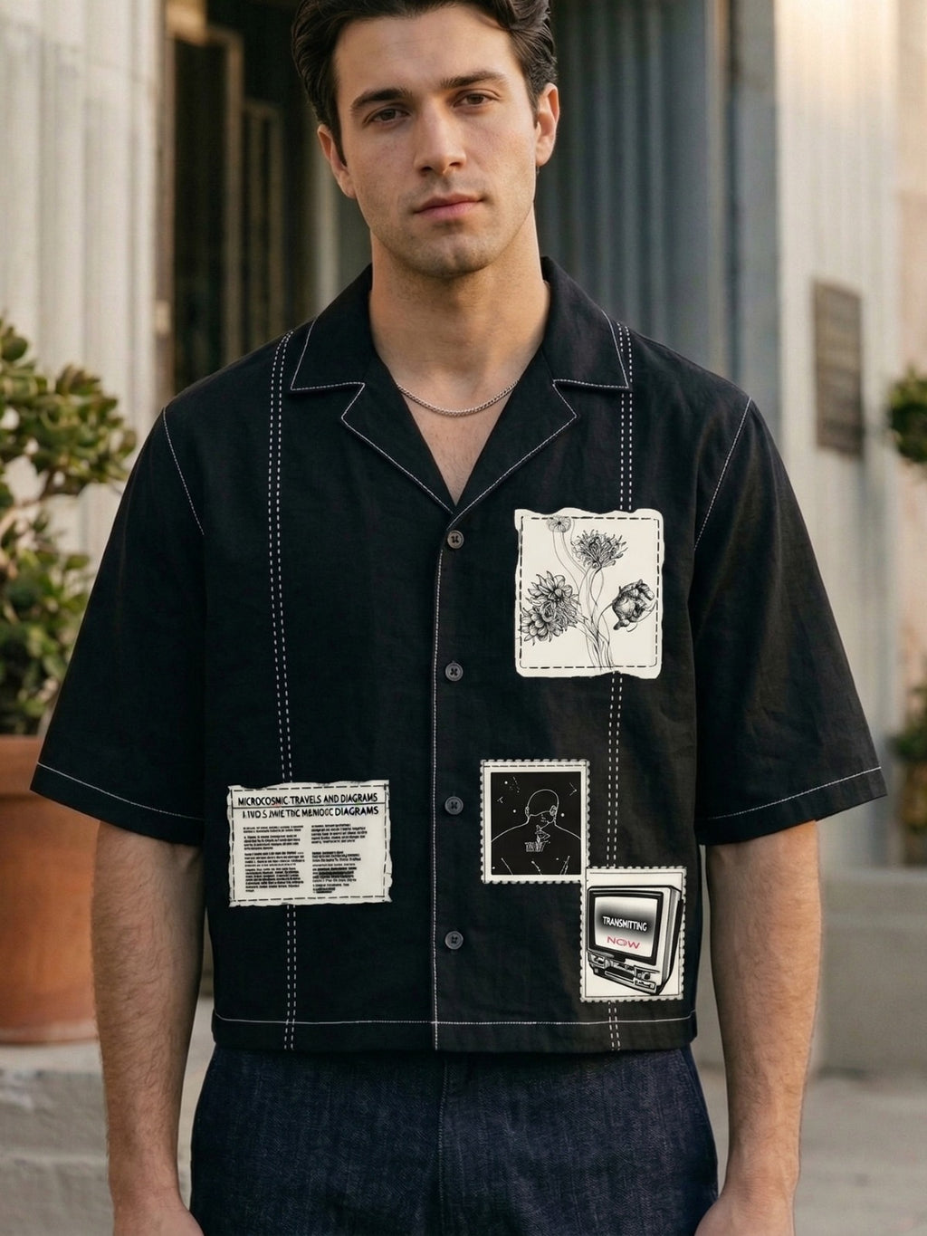 Black Printed Oversized Cuban Shirt