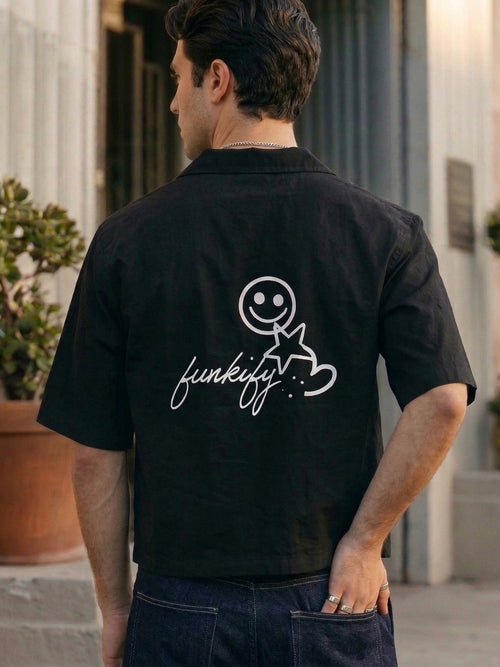 Black Printed Oversized Cuban Shirt