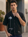 Black Printed Oversized Cuban Shirt