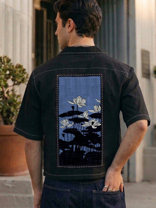 Black Printed Oversized Cuban Shirt