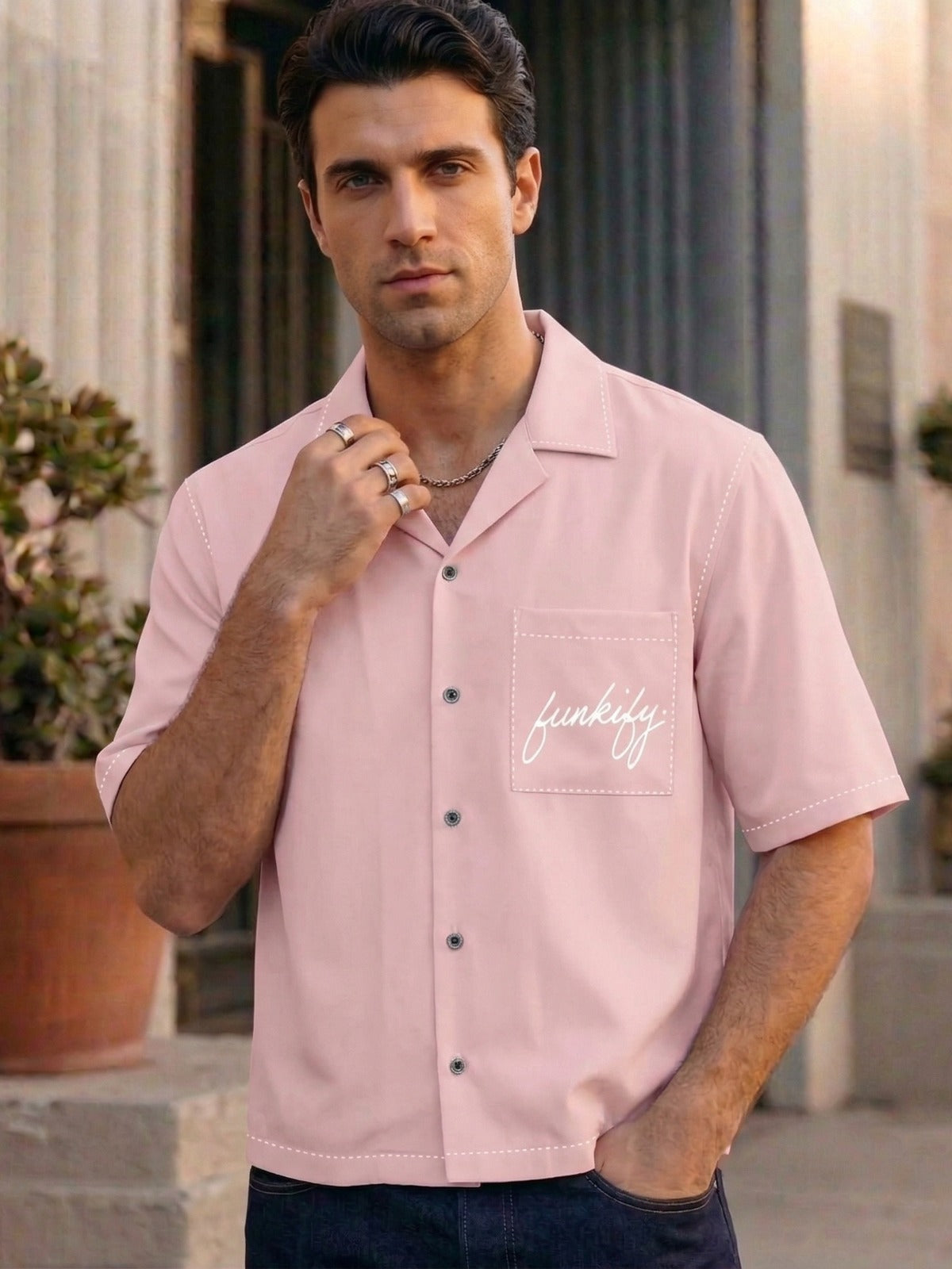 Pink Printed Oversized Cuban Shirt