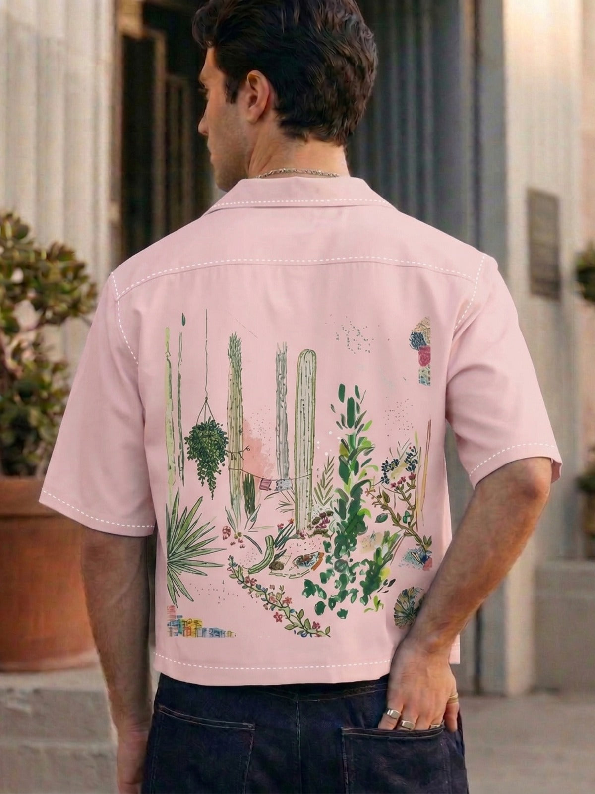 Pink Printed Oversized Cuban Shirt