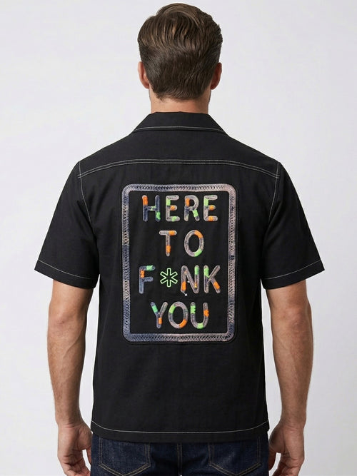 Black Printed Oversized Cuban Shirt