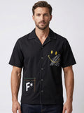 Black Printed Oversized Cuban Shirt
