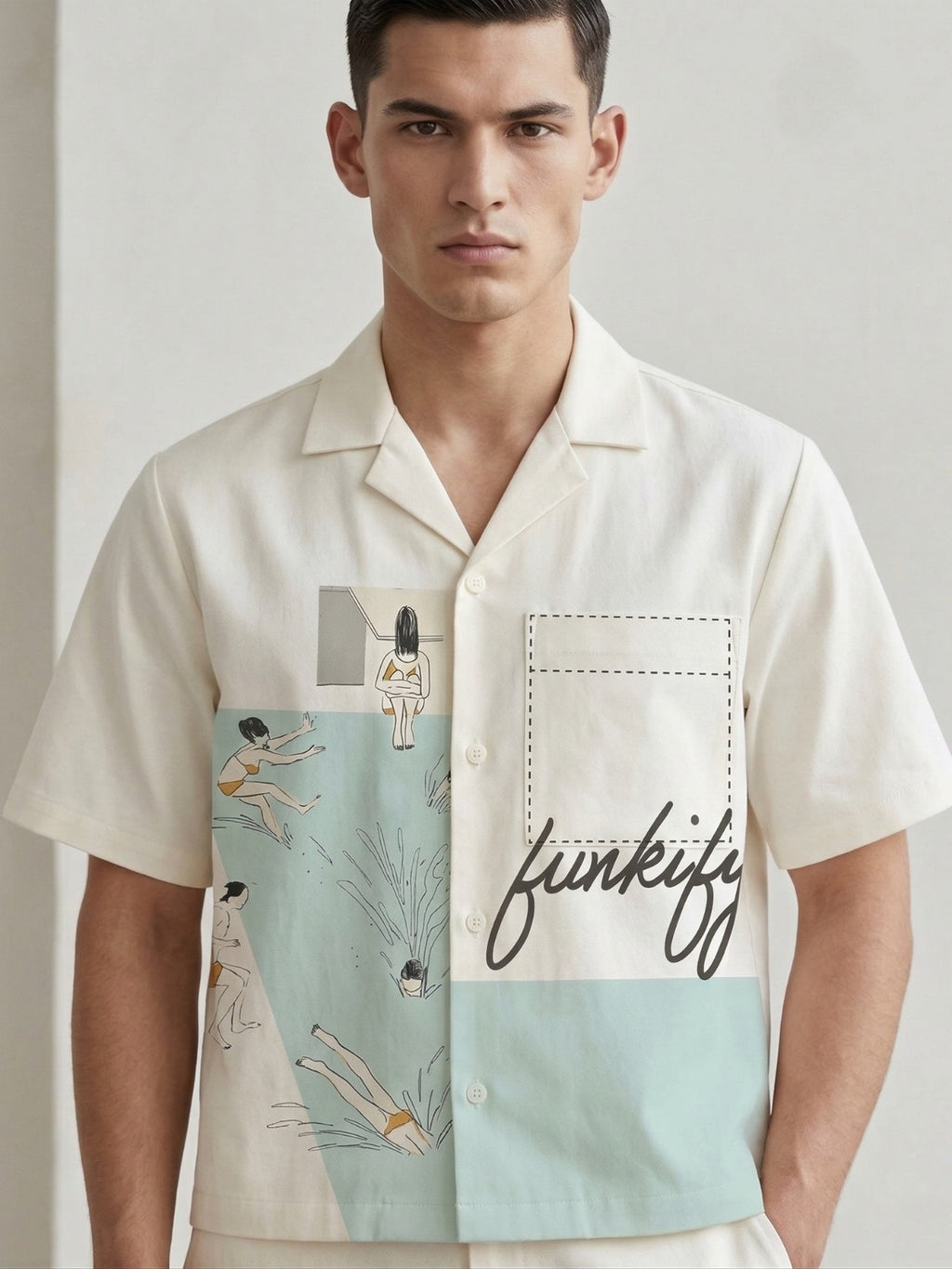 White  Printed Oversized Cuban Shirt