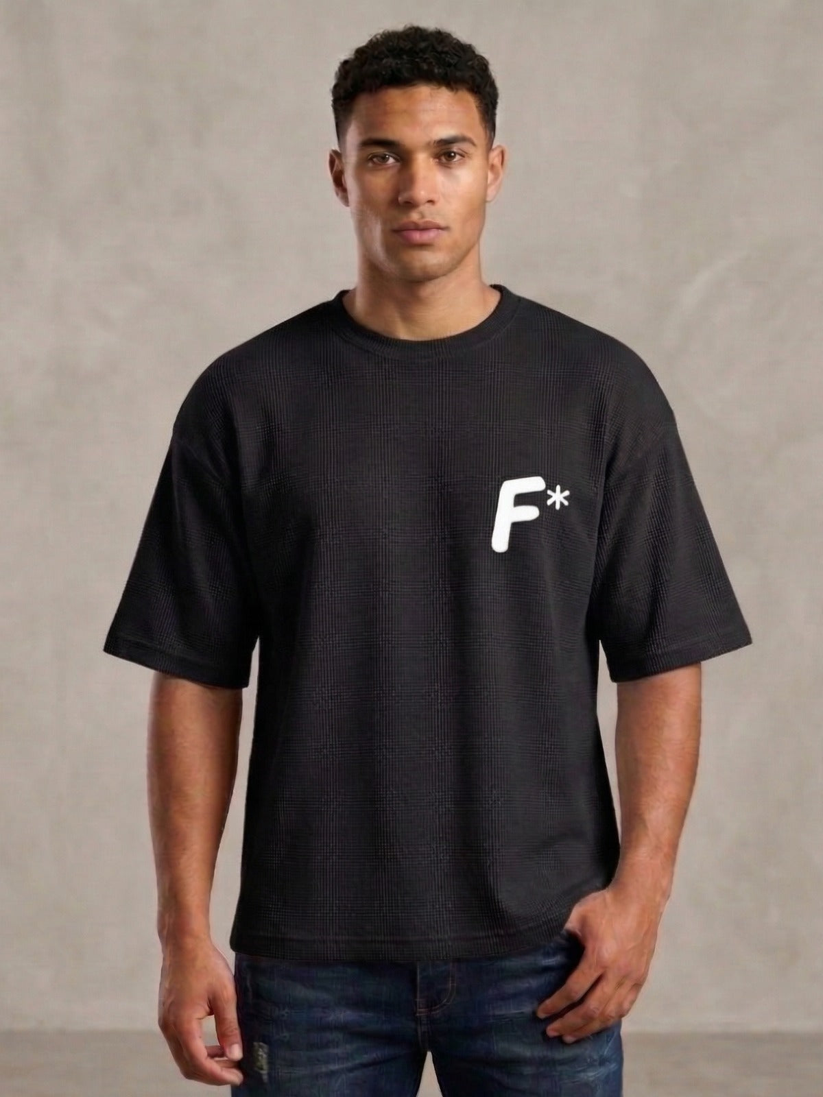 Waffle Knit Round Neck Button Tee
