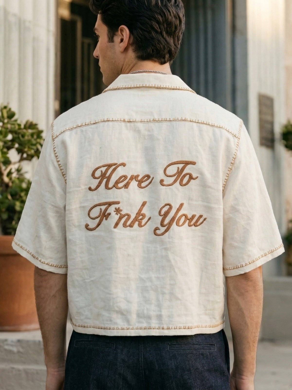 White Printed Oversized Cuban Shirt