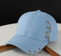 Funkify Washed Denim Cotton Cap with Embroidery & Chain Detail – Adjustable Casual Cap