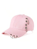 Funkify Washed Denim Cotton Cap with Embroidery & Chain Detail – Adjustable Casual Cap