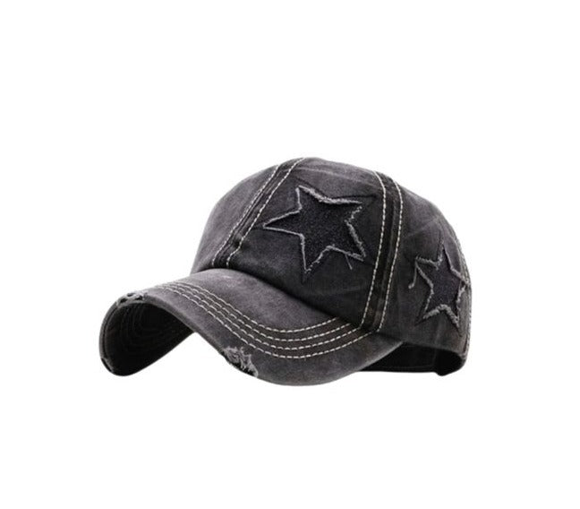 Vintage Distressed Star Motif Denim Cap