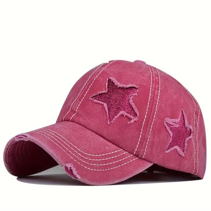 Vintage Distressed Star Motif Denim Cap