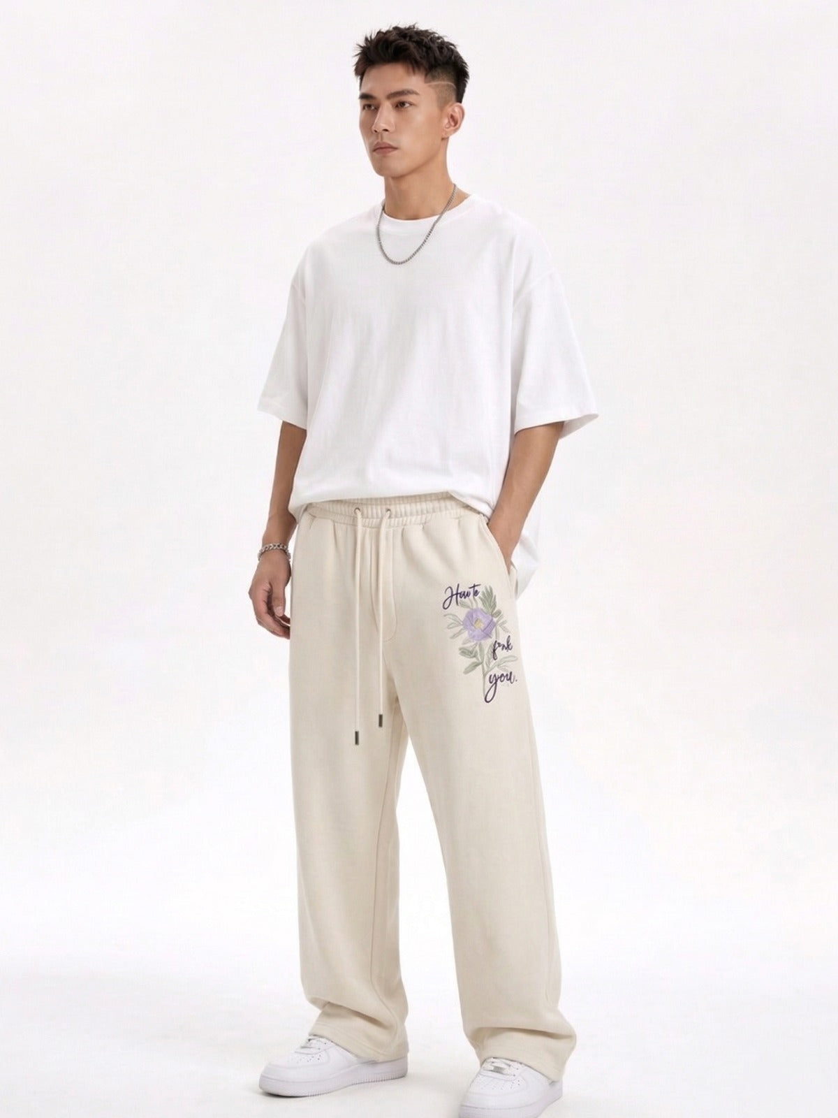 Oversized Terry Cotton Embroidered Pajama