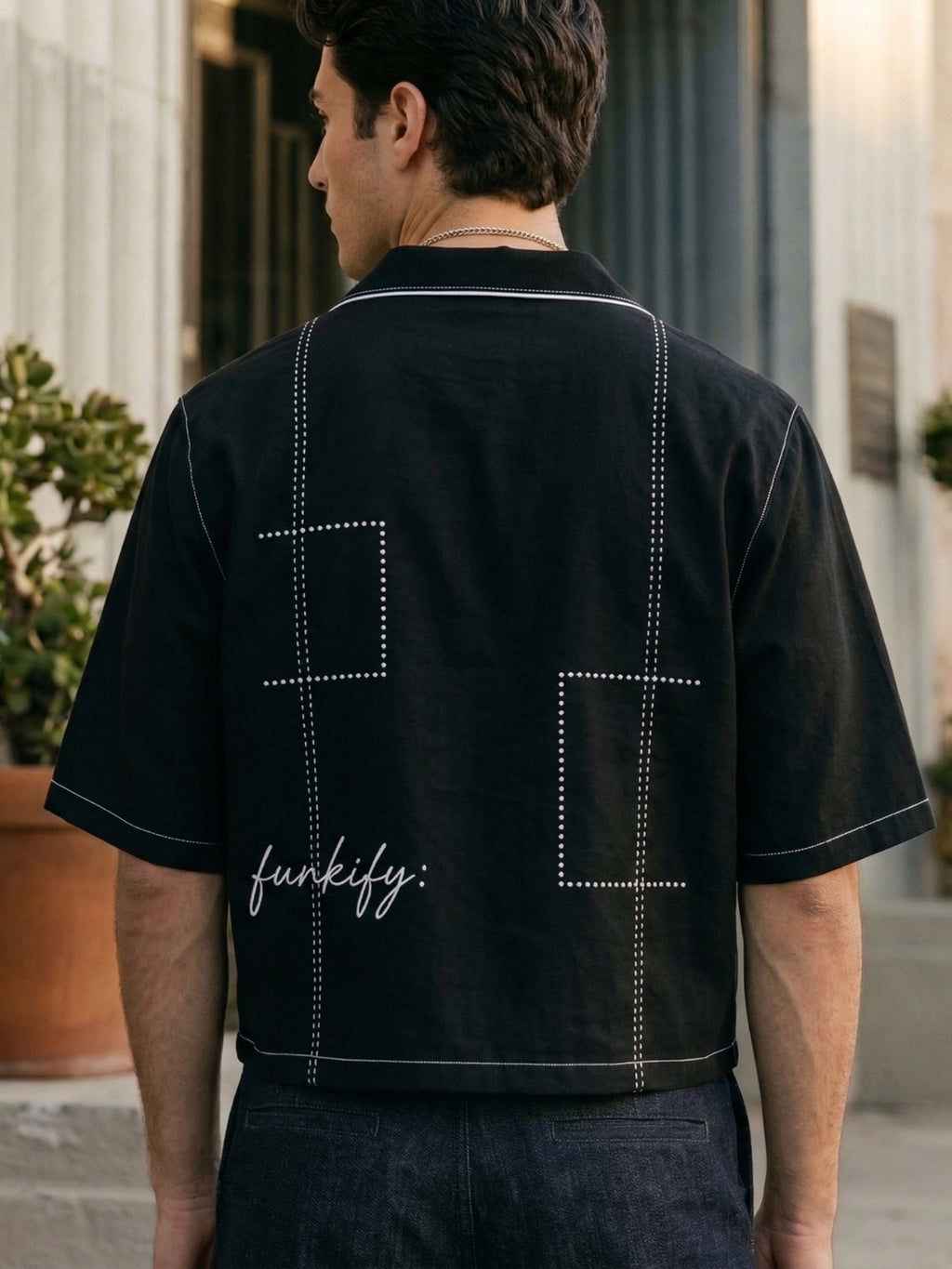 Black Printed Oversized Cuban Shirt