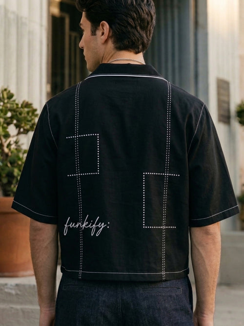 Black Printed Oversized Cuban Shirt