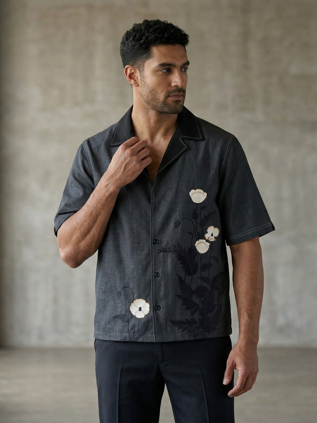 Grey Printed Oversized Cuban Shirt