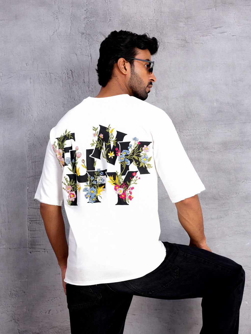 Men Floral Printed Drop-Shoulder Sleeves T-shirt