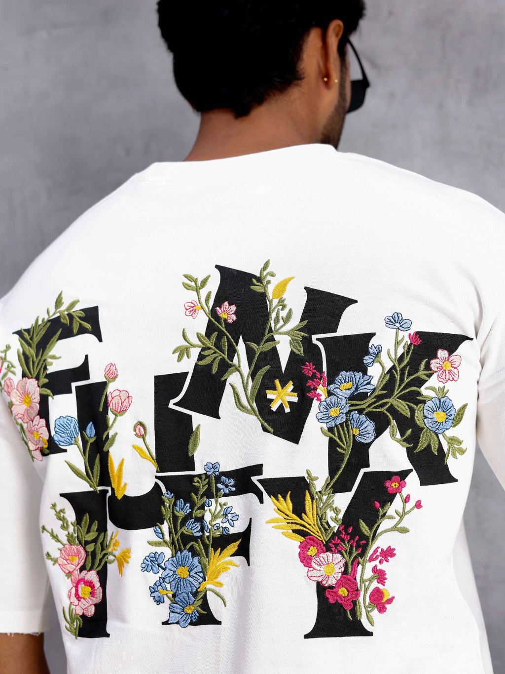 Men Floral Printed Drop-Shoulder Sleeves T-shirt